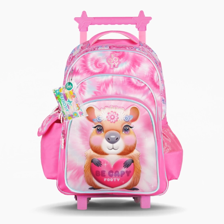 Mochila Escolar Footy 2026 Capibara Rosa con Carro 18" Art.F26361